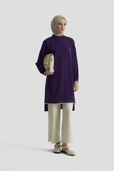 Kolları Ribanalı Arkadan Uzatmalı Basic Tunik-Mor 25YT449