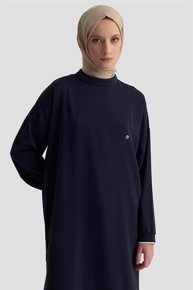 Kolları Ribanalı Arkadan Uzatmalı Basic Tunik-Lacivert 25YT449