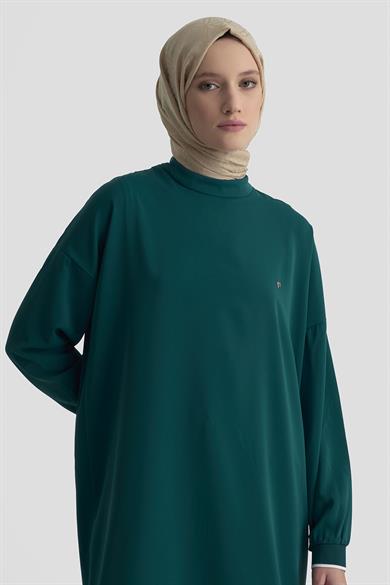 Kolları Ribanalı Arkadan Uzatmalı Basic Tunik-Petrol 25YT449