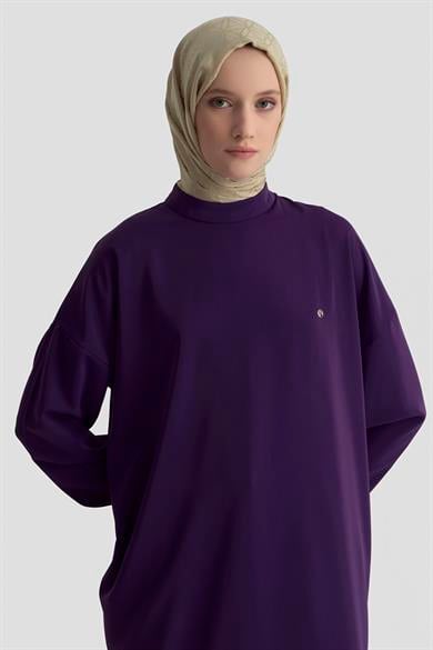 Kolları Ribanalı Arkadan Uzatmalı Basic Tunik-Mor 25YT449