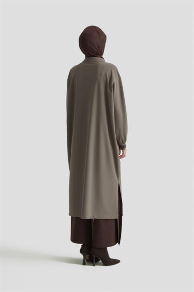 Kolları Ribanalı Boydan Fermuarlı Cepli Giy Çık Vizon 25KT557 