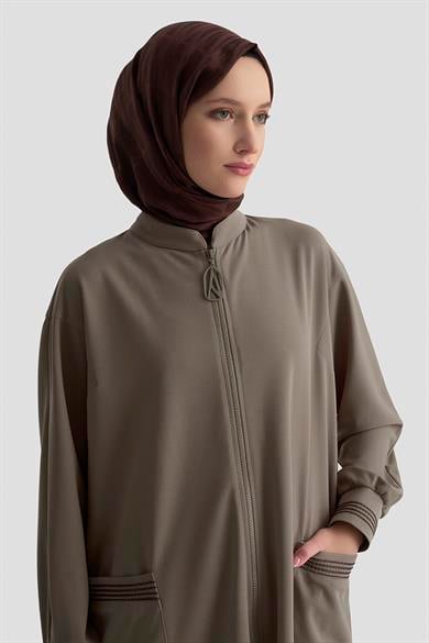 Kolları Ribanalı Boydan Fermuarlı Cepli Giy Çık Vizon 25KT557 