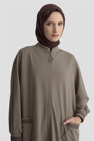 Kolları Ribanalı Boydan Fermuarlı Cepli Giy Çık Vizon 25KT557 