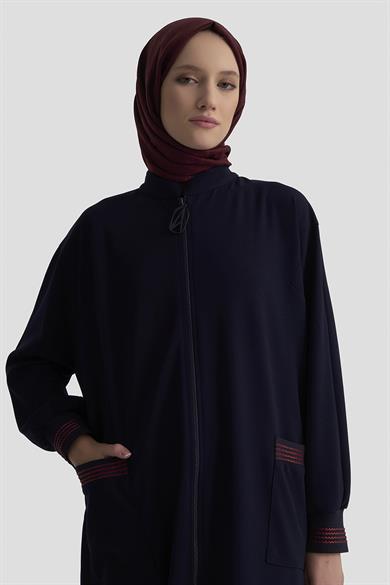 Kolları Ribanalı Boydan Fermuarlı Cepli Giy Çık Lacivert 25KT557 
