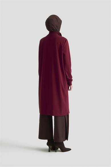 Kolları Ribanalı Yarım Fermuarlı Tunik Bordo 25KT456 