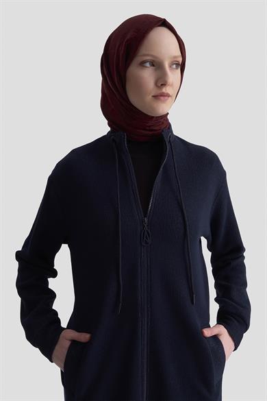 Kuşgözü Detaylı Fitilli Simli Cepli Ceket Lacivert 25KT555