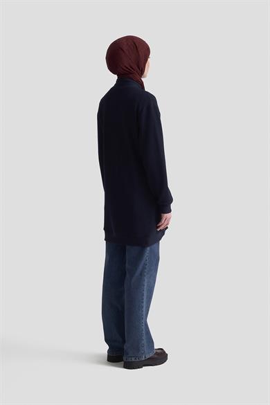 Kuşgözü Detaylı Fitilli Simli Cepli Ceket Lacivert 25KT555