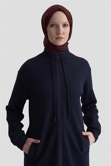 Kuşgözü Detaylı Fitilli Simli Cepli Ceket Lacivert 25KT555