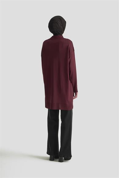 Leopar Desenli Balıkçı Yaka Triko Tunik Bordo 25YTD4110