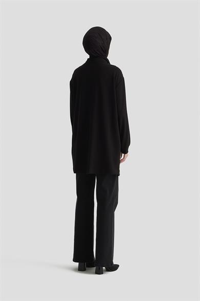Leopar Desenli Cepli Fermuarlı Tunik Siyah 25KT429