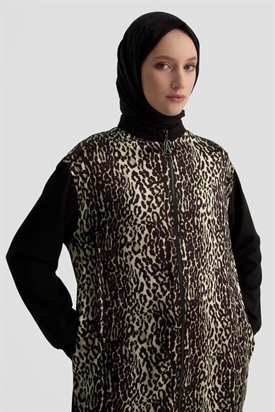 Leopar Desenli Cepli Fermuarlı Tunik Siyah 25KT429