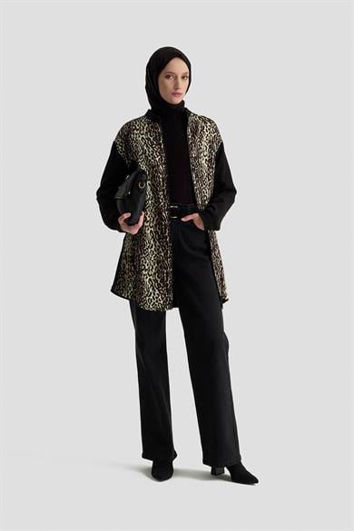 Leopar Desenli Cepli Fermuarlı Tunik Siyah 25KT429