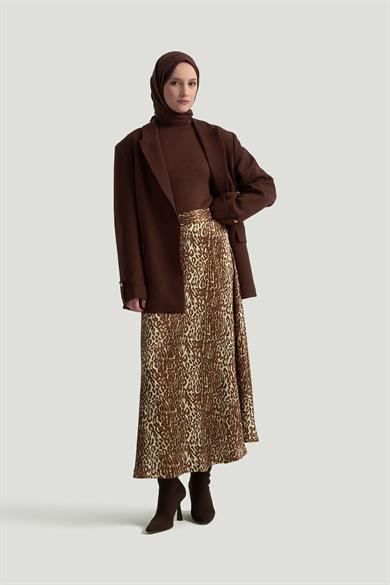 Leopar Desenli Etek-Kahverengi 24KT103