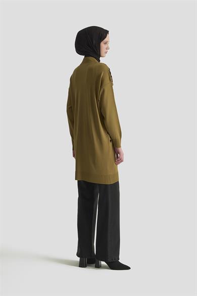 Leopar Desenli Triko Tunik Yağ Yeşili 25YTD4109