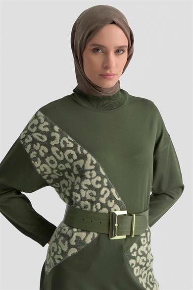 Leopar Desenli Triko Tunik Haki 25YTD4109