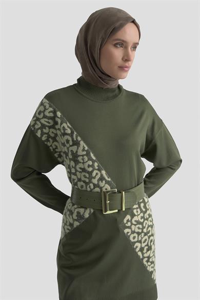 Leopar Desenli Triko Tunik Haki 25YTD4109