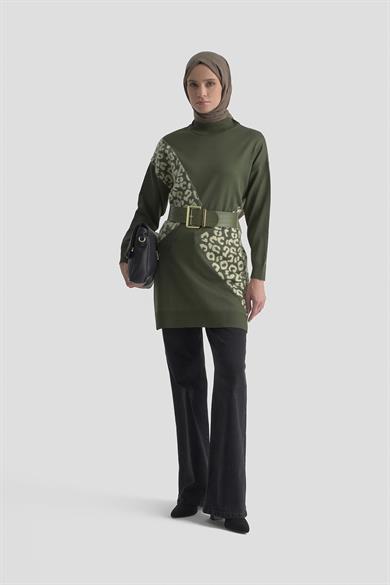 Leopar Desenli Triko Tunik Haki 25YTD4109