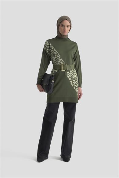 Leopar Desenli Triko Tunik Haki 25YTD4109