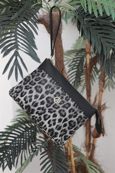 Leoper Desenli Fermuarlı El Çantası-Siyah ARM125
