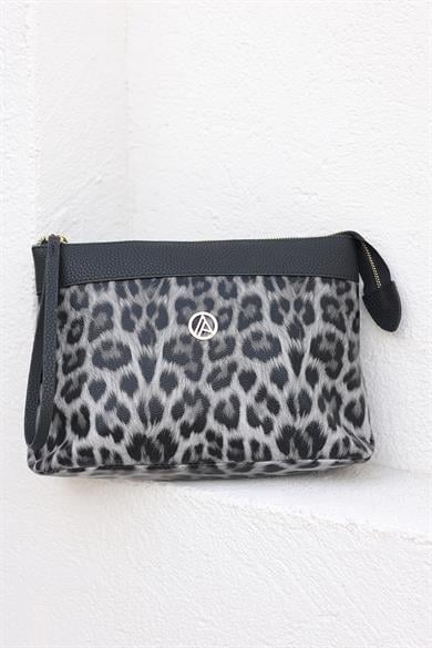 Leoper Desenli Fermuarlı El Çantası-Siyah ARM125