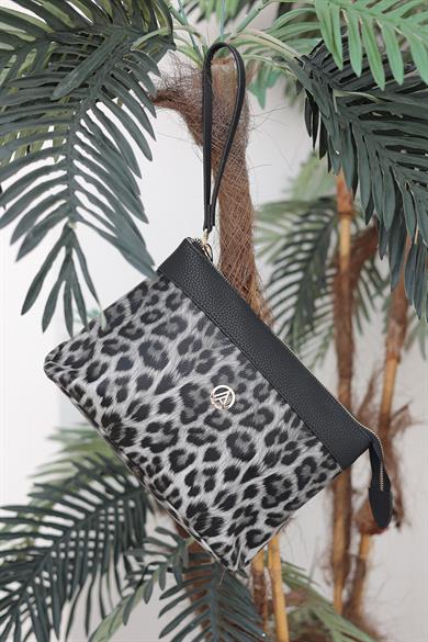 Leoper Desenli Fermuarlı El Çantası-Siyah ARM125