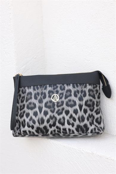 Leoper Desenli Fermuarlı El Çantası-Siyah ARM125