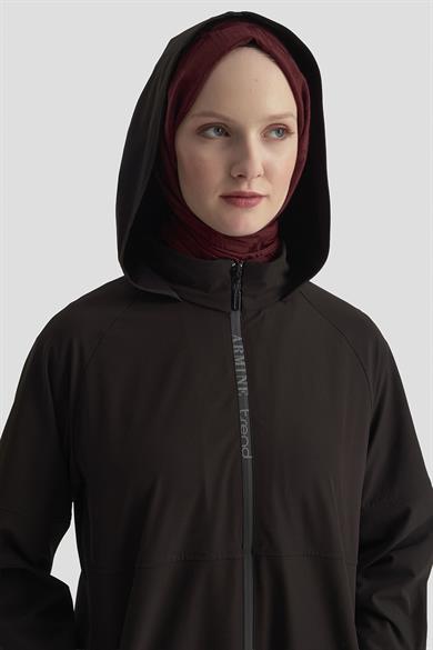 Marka Yazılı Fermuarlı Gizli Kapüşonlu Giyçık Siyah 25KT548