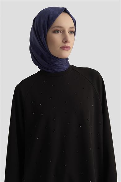 Önü Taş İşlemeli Tunik Siyah 25KT449