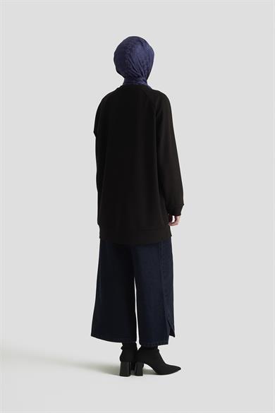 Önü Taş İşlemeli Tunik Siyah 25KT449