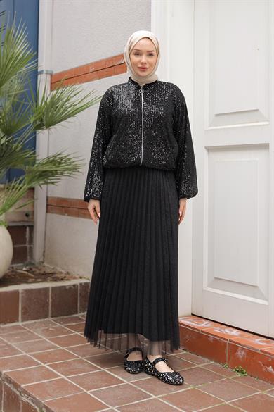 Parlak Model Payetli Ceket-Siyah 25YT506