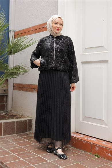 Parlak Model Payetli Ceket-Siyah 25YT506