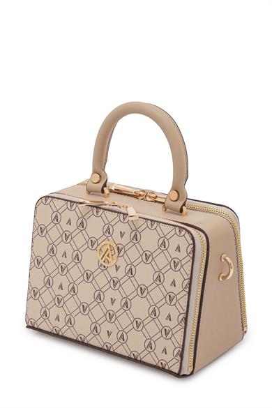 Piramit Çift Körüklü Omuz ve El Çantası Bej Baskılı ARM168