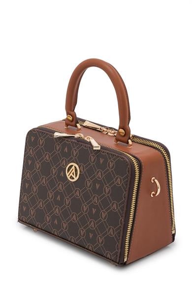 Piramit Çift Körüklü Omuz ve El Çantası Kahve Baskılı ARM168