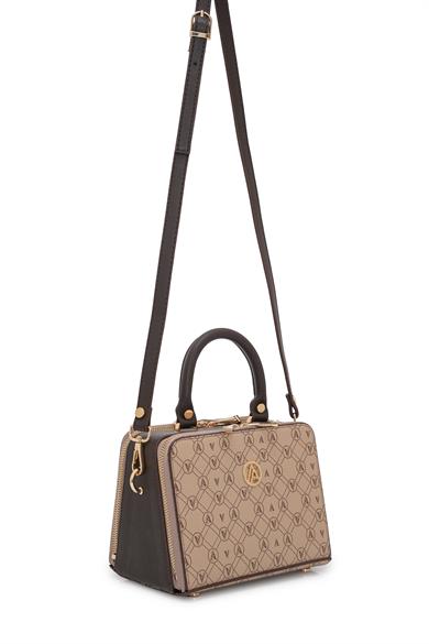 Piramit Çift Körüklü Omuz ve El Çantası Vizon Baskılı ARM168