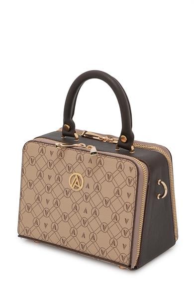 Piramit Çift Körüklü Omuz ve El Çantası Vizon Baskılı ARM168