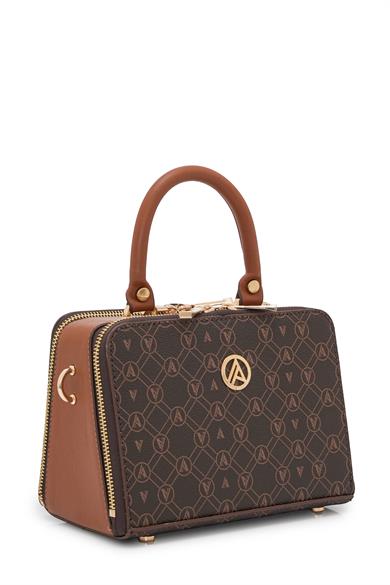 Piramit Çift Körüklü Omuz ve El Çantası Kahve Baskılı ARM168