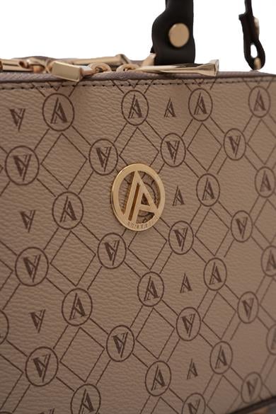 Piramit Çift Körüklü Omuz ve El Çantası Vizon Baskılı ARM168