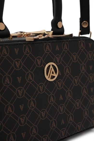 Piramit Çift Körüklü Omuz ve El Çantası Siyah Baskılı ARM168