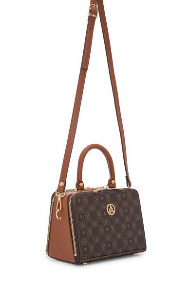 Piramit Çift Körüklü Omuz ve El Çantası Kahve Baskılı ARM168