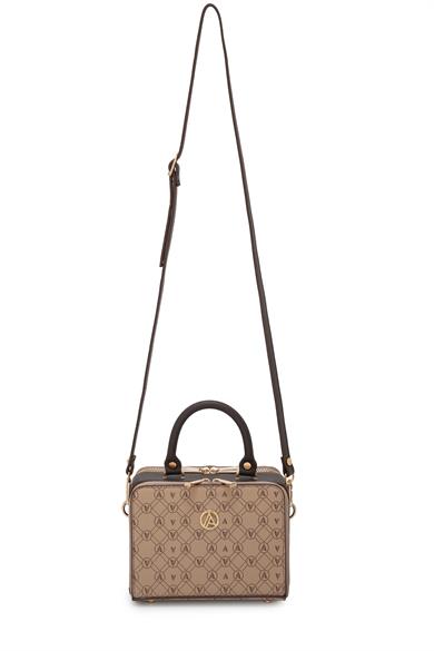 Piramit Çift Körüklü Omuz ve El Çantası Vizon Baskılı ARM168