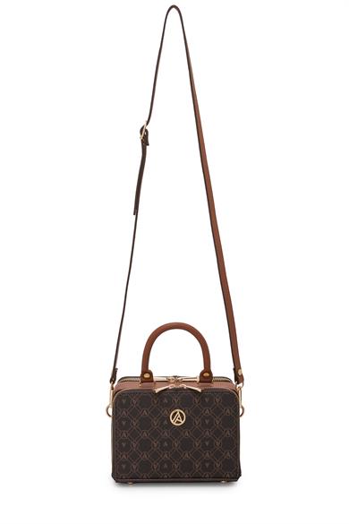 Piramit Çift Körüklü Omuz ve El Çantası Kahve Baskılı ARM168