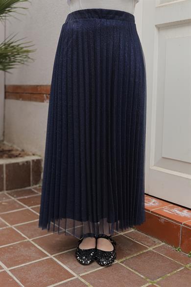 Pliseli Sim Desenli Etek-Lacivert 25YT101