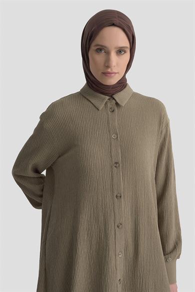 Ribana Detaylı Asimetrik Kesim Fitilli Pantolonlu İkili Takım Camel 25KT6103