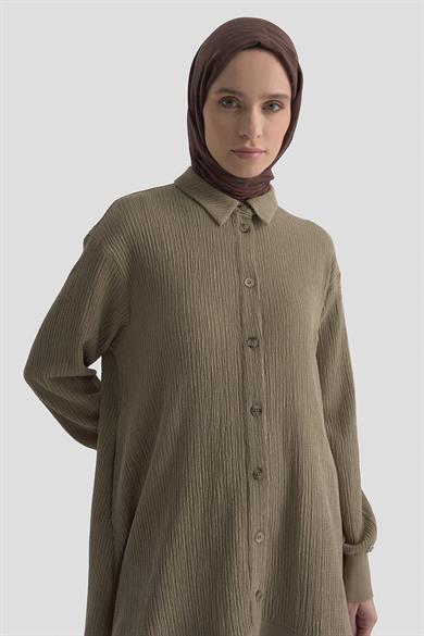Ribana Detaylı Asimetrik Kesim Fitilli Pantolonlu İkili Takım Camel 25KT6103