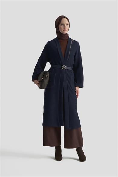 Süs Fermuar Detaylı Simli Fitilli Hırka Lacivert 25KT532