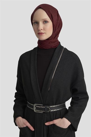 Süs Fermuar Detaylı Simli Fitilli Hırka Siyah 25KT532