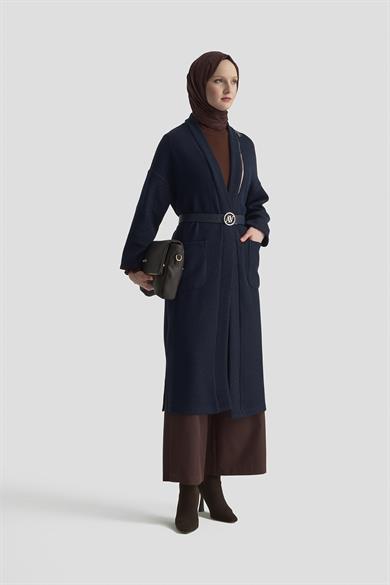 Süs Fermuar Detaylı Simli Fitilli Hırka Lacivert 25KT532