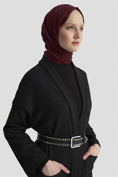 Süs Fermuar Detaylı Simli Fitilli Hırka Siyah 25KT532