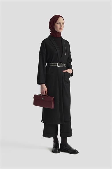 Süs Fermuar Detaylı Simli Fitilli Hırka Siyah 25KT532