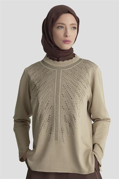 Taş Baskılı Triko Tunik Koyu Taş 25YTD4126
